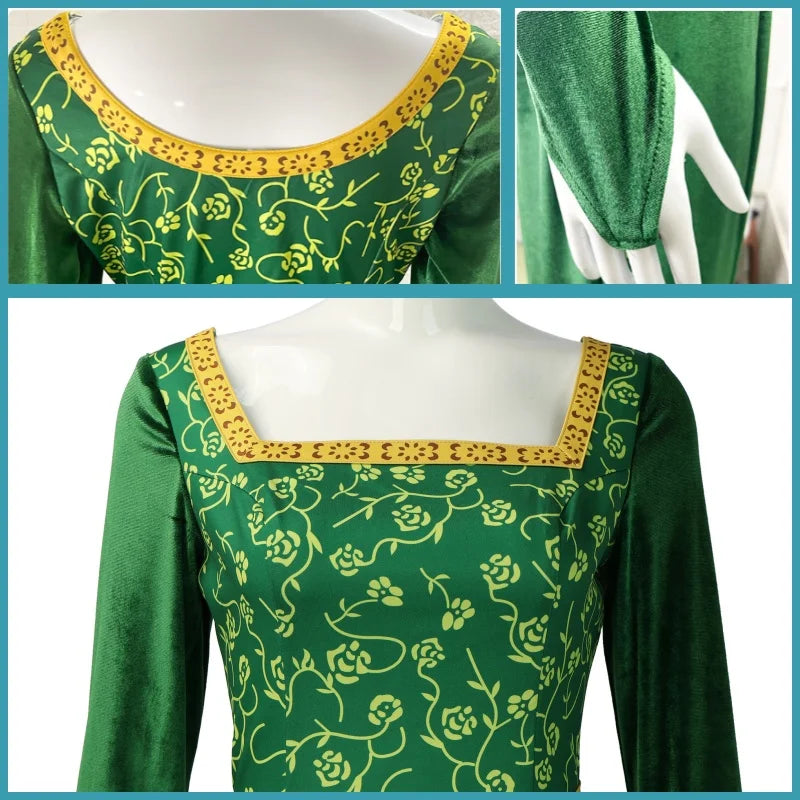 Anime Princess Green Dress Fiona Dress Shrek Cosplay Costume Halloween Fancy Fantasy Party Suit Roleplay for Adult Woman