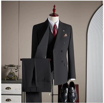 High-quality Groom Wedding Suit, Fashionable and Stylish Dress, Men's Business Double-Breasted Suit Set, Men's Three-Piece Set