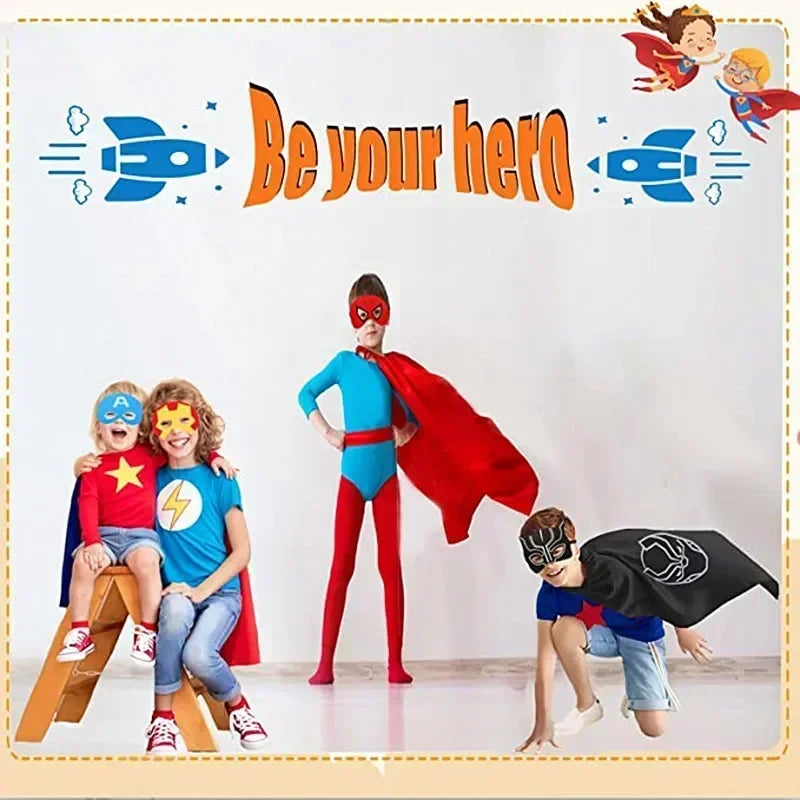 3-12Y Kids Superhero Cosplay Capes Kids Cartoon Bracelet Toys Movie Characters Costume Halloween Christmas Party Dress Up Gift