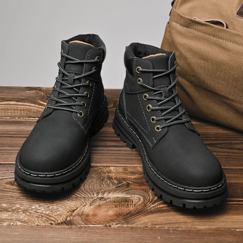 Handmade Outdoor Men Genuine Leather Boots Male Comfortable Business Party Casual Shoes Street Thick Sole Lace Up Shoes Big Size