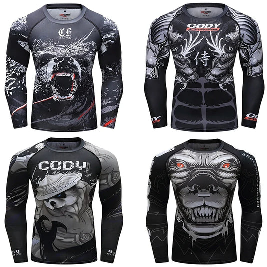 Cody Men Grappling Wear Jiu Jitsu Gi Rashguard BJJ Boxing T-shirts UPF 50+ Male Athletic Running Blouses Compression Gym Tees