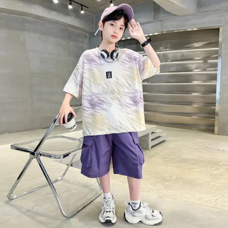 Summer Short-sleeved Suit Kid Costume Fashion Children 8 To 14 Years Children's Clothing From 12 Boy Outfit Wear Men's Sets Boys