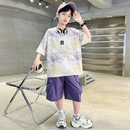 Summer Short-sleeved Suit Kid Costume Fashion Children 8 To 14 Years Children's Clothing From 12 Boy Outfit Wear Men's Sets Boys