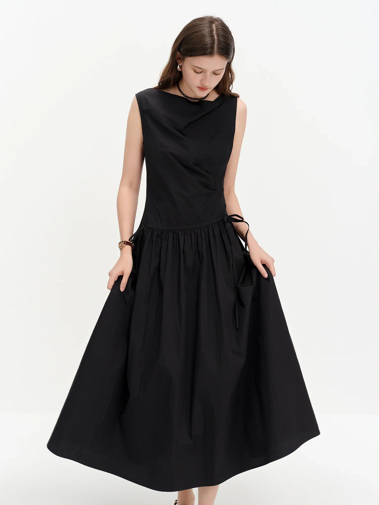2026 Summer Women One Shoulder Asymmetrical Sleeveless Dress Plaid Check Midi Dress for Rebellious Prep & Vacation Style