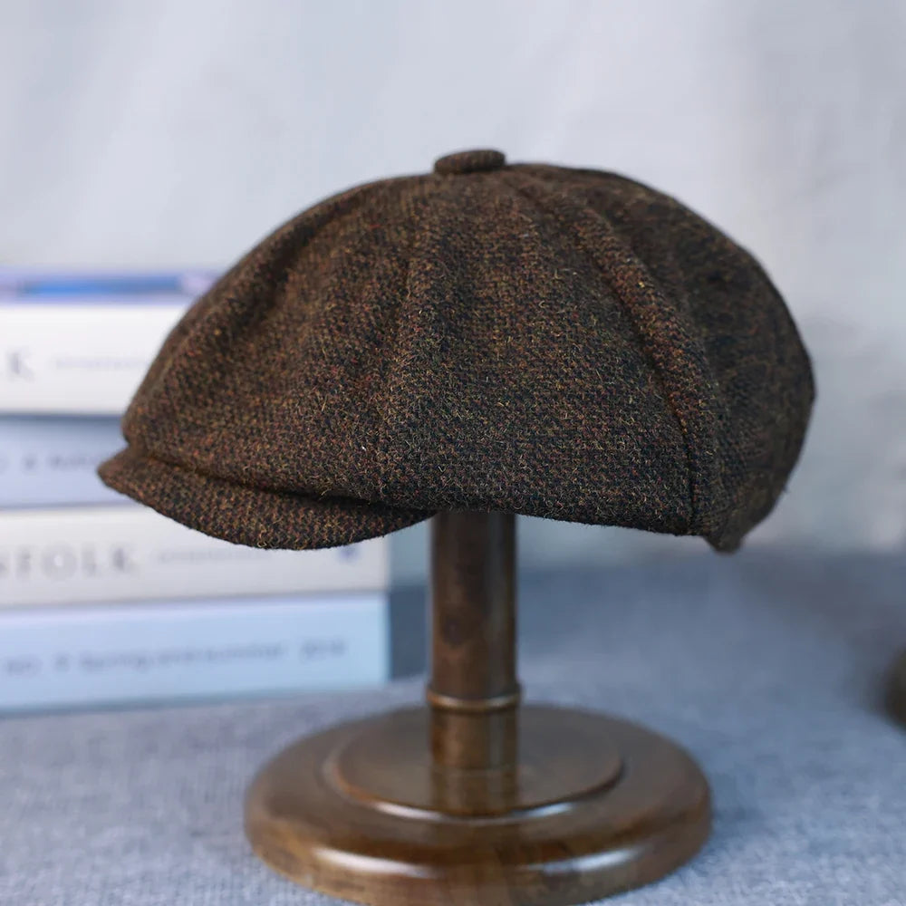 New Vintage Men's Wool Newsboy Cap Brown Green Women Men Berets Classic Woolen Octagonal Caps Casual Gatsby Flat Hat 003
