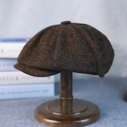 New Vintage Men's Wool Newsboy Cap Brown Green Women Men Berets Classic Woolen Octagonal Caps Casual Gatsby Flat Hat 003
