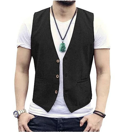 Men's Summer Linen Vest  V Neck Suit Waistcoat Casual Vest Regular Fit Men's Linen Vest