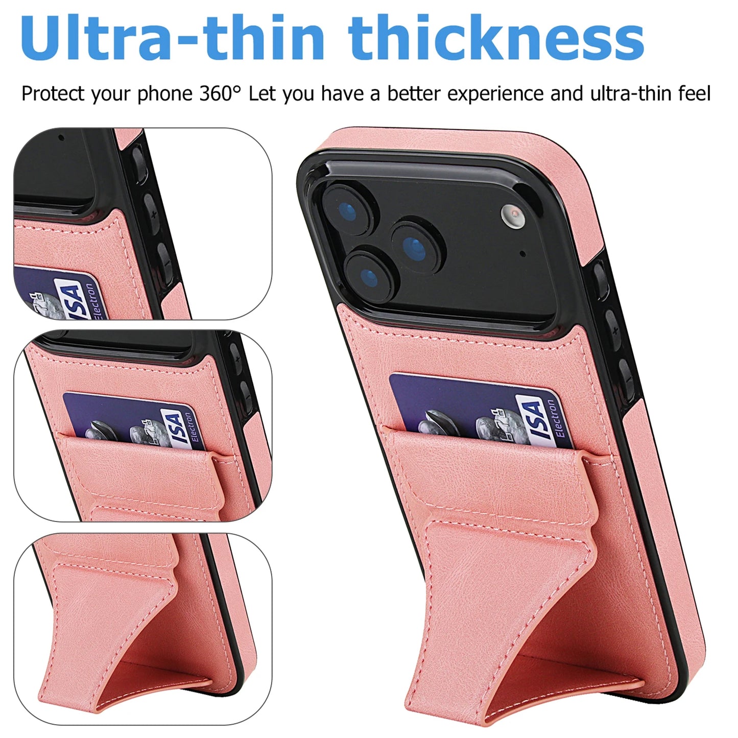 Foldable Kickstand Leather Phone Case For iPhone 17 Pro Max 16 Plus 15 14 13 12 Protective Credit Card Slots Kickstand Cover