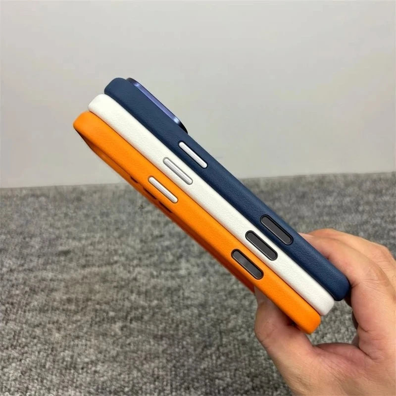Luxury For MagSafe Wireless Charge PU Leather Phone Case For IPhone 17 Air Pro Max Magnetic Frosted Soft Silicone Protect Cover