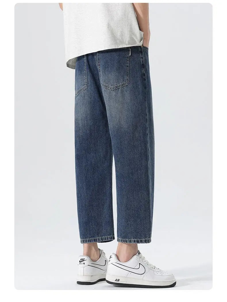 High Streets Spring Summer Men's Jeans American Retro Baggy Wide Leg Denim Pants Loose Solid Cotton Jeans Male Trendy Trousers