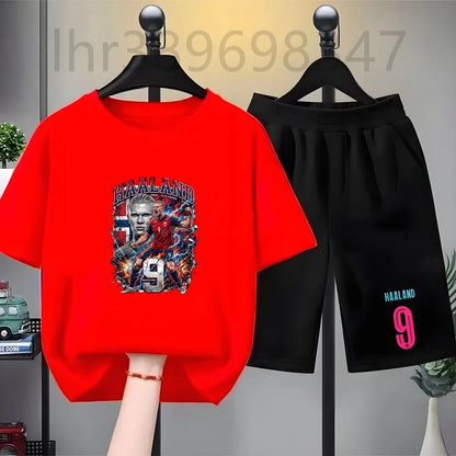 Summer Tees Football Famous General Print Set Suitable Children Short Sleeve Girls Boy Set Tshirt+Shorts 2pcs Kids Clothing