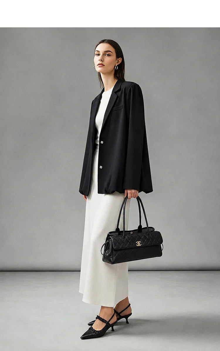 Women Blazer 2026 Autumn New Sharp Commuter Jackets Notched Lapel Metal Buttons Minimalism Women Outerwear Coats 12643012