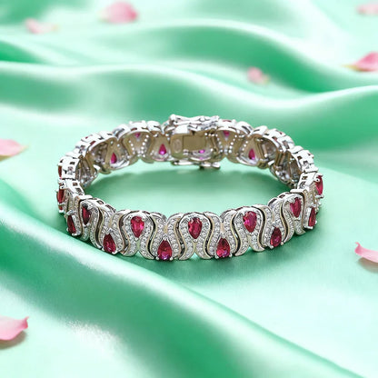 3*5mm Cultivated Emerald/Ruby Gem Bracelet for Women S925 Silver Tulip Design Bangle Party Sparkling Luxury Jewelry Gifts