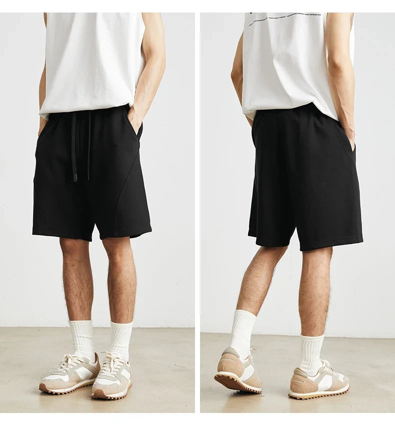 Men's Summer New American Casual Shorts Straight Loose Five-point Pants Solid Color Drawstring Pocket Micro-elastic Sports Pants