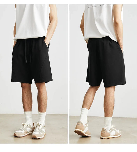 Men's Summer New American Casual Shorts Straight Loose Five-point Pants Solid Color Drawstring Pocket Micro-elastic Sports Pants