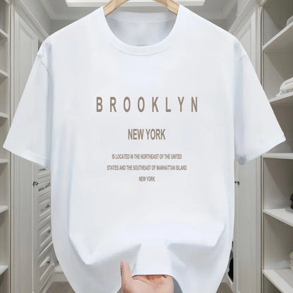 Men's summer 100 cotton fashionable casual loose Brooklyn New York English printed round neck short sleeved T-shirt top
