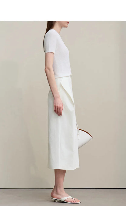 Women's Skirt 2026 Summer New Office Slit H-Line Midi Straight Casual Skirt Asymmetric Pleated Ladies Clothes 12642058