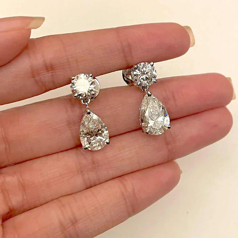 Certified Pear/Round Cut Moissanite Diamond Drop Earrings for Women 100% 925 Sterling Silver Waterdrop Shape Stud Earring