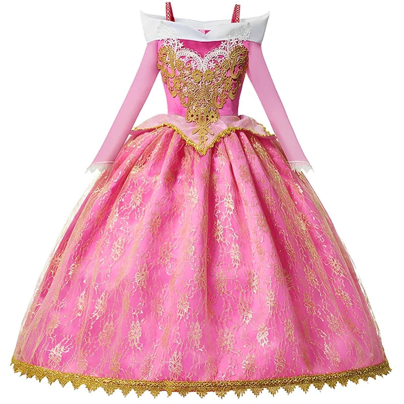 Girl Aurora Princess Dress Children Luxurious Cosplay Costume Rose Pink Briar Rose Outfit Kids Carnival Birthday Party Clothing