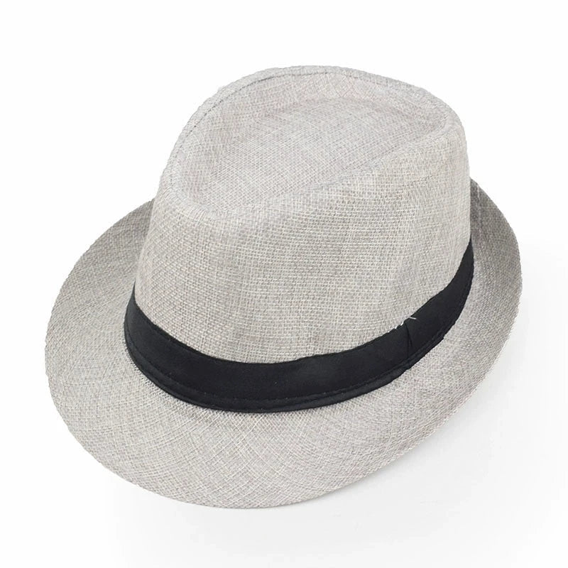 New Summer Linen Fedora Jazz Hat British Style Unisex Straw Hat Beach Sun Hat Sun Protection Korean Style Sun Hat