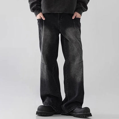 Korean Style Large Pocket Workwear Jeans Retro Blue Men'S Baggy Jeans Straight Leg Pants Casual Wide Leg Pants Casual Pants