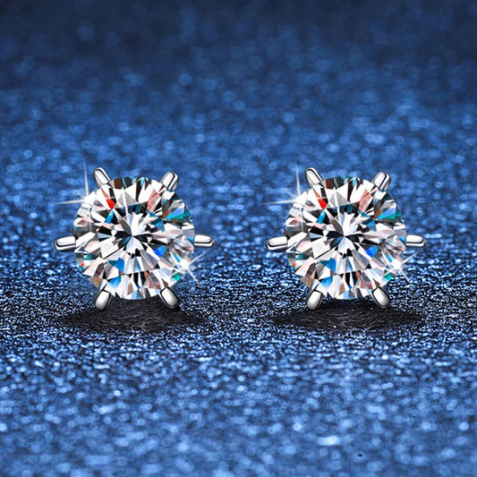 S925 Sterling Silver Moissanite Earrings 0.5-2ct D 6 Prong Diamond Moissanite Screw Stud For Women Wedding Fine Jewelry