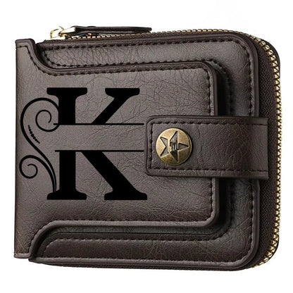 Men's Custom Wallet - Personalized Artificial Leather Men's Engraved Name and Letter Wallet, Father's Day Dad Gift, Brown