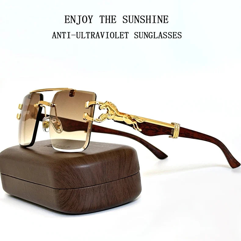 New In Sunglasses For Men Wooden Rimless Sunglasses Women  Vintage Square Fashion Glasses Luxe Gafas De Sol Hombre Zonnebril Sun