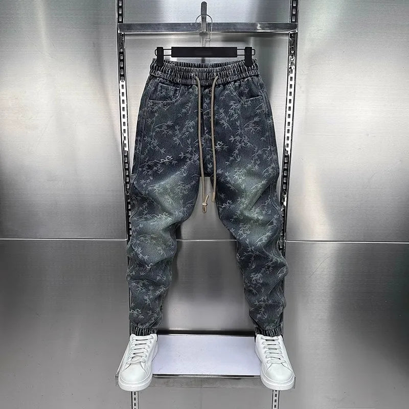 Jacquard American Classic Jeans Fashion Joints Harem Pants High Quality  Loose Harajuku Straight-Leg Trousers Men Clothing