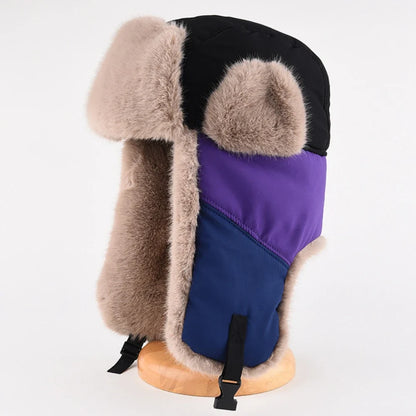 Russian Hat New Thick Warm Patchwork Winter Fur Hat for Men Women Windproof Riding Ski Earflap Cap Male Female Bomber Hat
