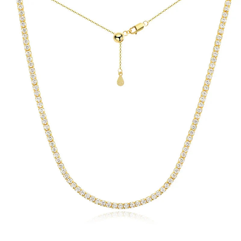 2mm Moissanite Tennis Necklaces for Women Solid s925 Silver Adjustable Choker Chain Wedding Diamond Rhinestone Necklace