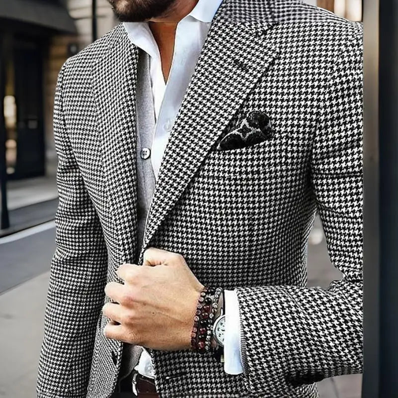Slim Fit Men's Blazer Houndstooth Casual Italian Style Man Suit Jacket Notched Lapel 1 Pc Check Wedding Coat for Prom Party 2024