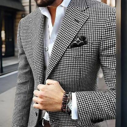 Slim Fit Men's Blazer Houndstooth Casual Italian Style Man Suit Jacket Notched Lapel 1 Pc Check Wedding Coat for Prom Party 2024