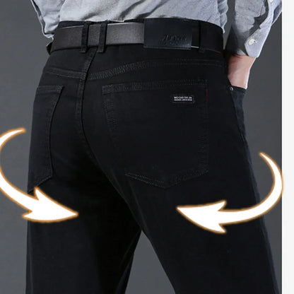 Men Classic Advanced Fashion Brand Pure Black Jeans Man Soft Breathe Stretch Slim Straight Denim Trousers Mens Pants Overalls
