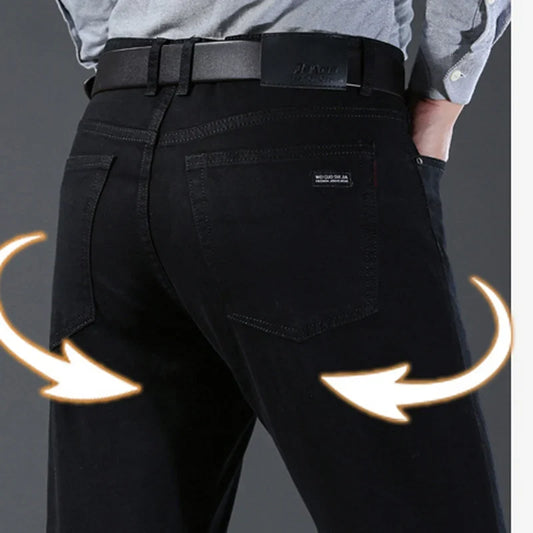 Men Classic Advanced Fashion Brand Pure Black Jeans Man Soft Breathe Stretch Slim Straight Denim Trousers Mens Pants Overalls