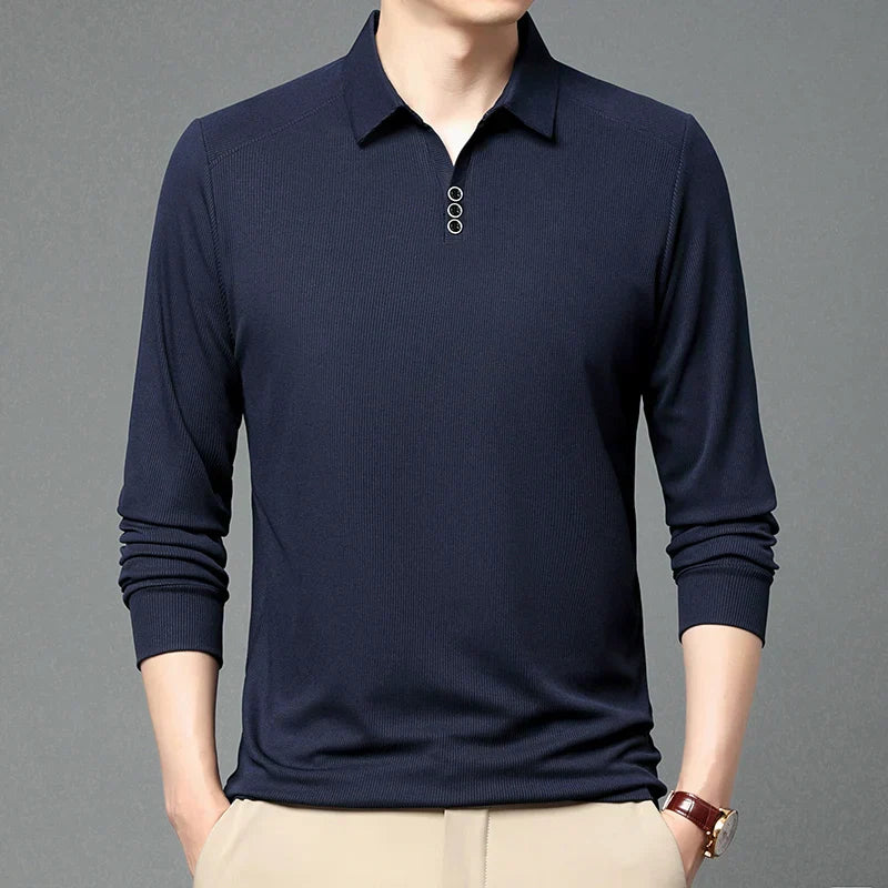 High quality brand long sleeve men's polo shirt autumn fashion customization high-end slim fit top casual business T-shirt