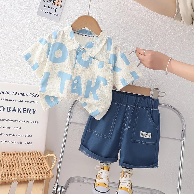 New Summer Baby Boys Clothes Sets Toddler Kids Letter T-shirt + Shorts 2Pcs Children Casual Outfits Clothing Tracksuits 0-5Years