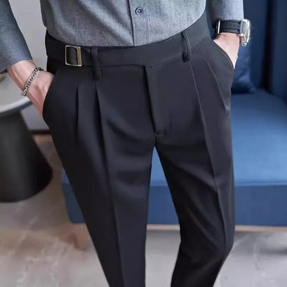 Spring Autumn High Quality Suit Pants Men Solid Color High Waist Youthful Vitality Smart Casual Trousers Mens Slim Suit Pant