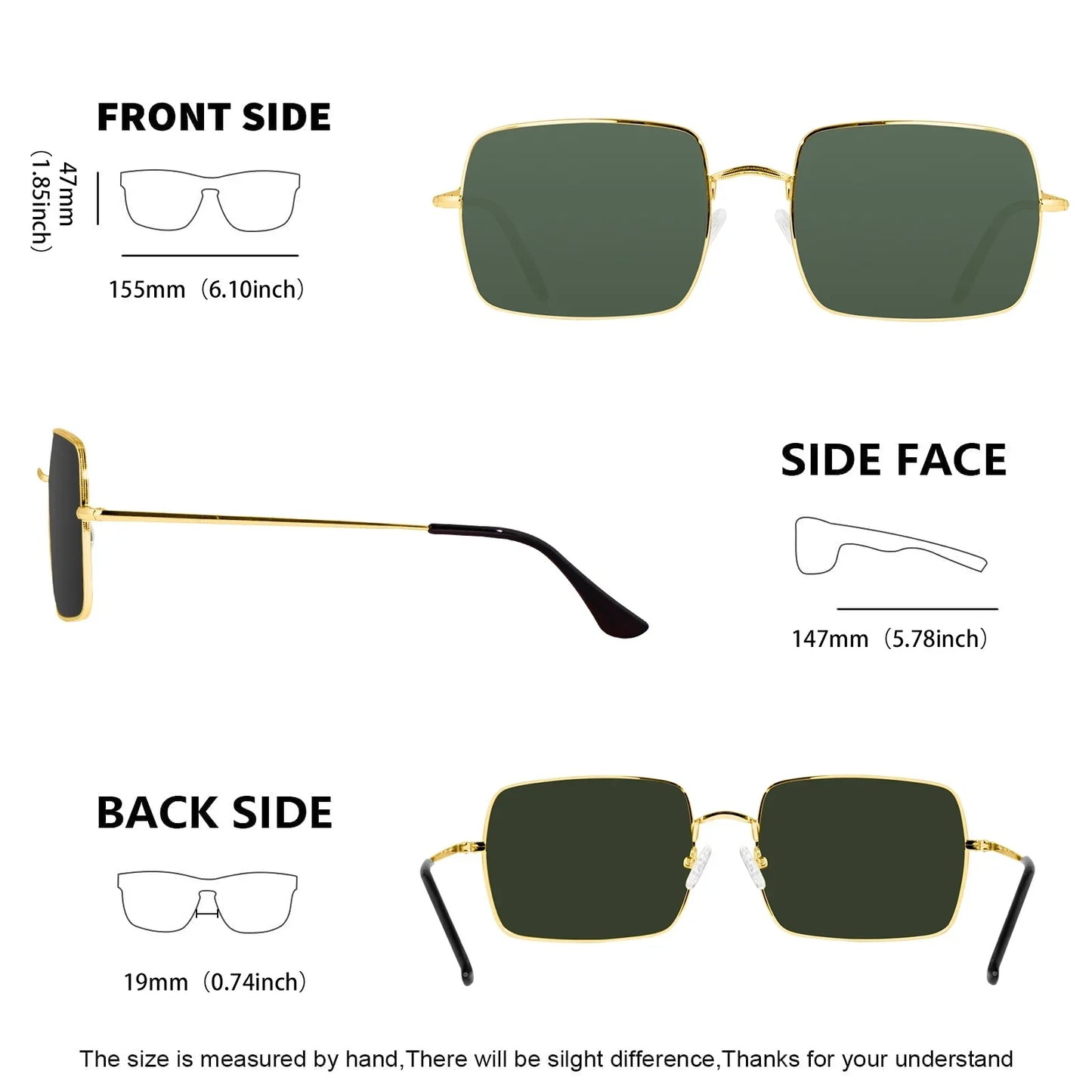 Polarized Sunglasses for Men XXL Size Extra Large Rectangular Metal Ultralight UV400 Protection Glasses 8812