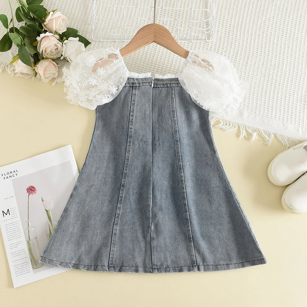 Summer Girl Princess Dresses Children's Embroidery Three Dimensional Flower Lace Mesh Dress 2-6 Years
