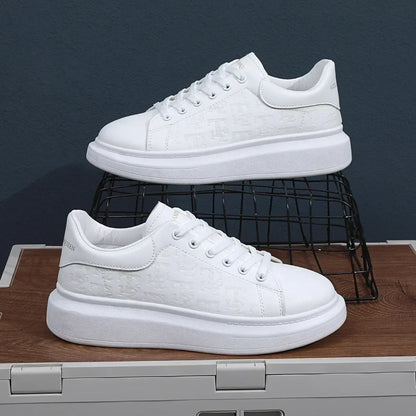 2025 New Men's Shoes Spring and Autumn Flat-soled Casual Leather Shoes Sports Shoes Black and White Men's Thick-soled Breathable