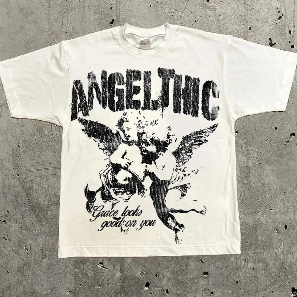 Harajuku Letter Graphic T Shirts Y2k Tops Gothic High Street Oversized T Shirt Casual Streetwear Vintage Tee Clothing Unisex