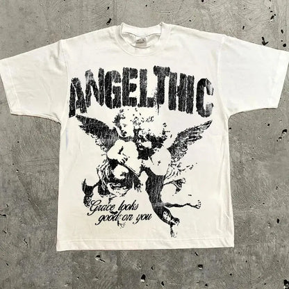 Harajuku Letter Graphic T Shirts Y2k Tops Gothic High Street Oversized T Shirt Casual Streetwear Vintage Tee Clothing Unisex
