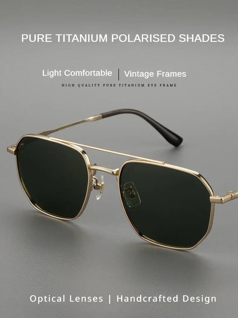 Top Quality Pure Titanium Pilot Polarized Sunglasses Men Outdoor Driving Night Vision Shades Anti-Glare Fishing UV400