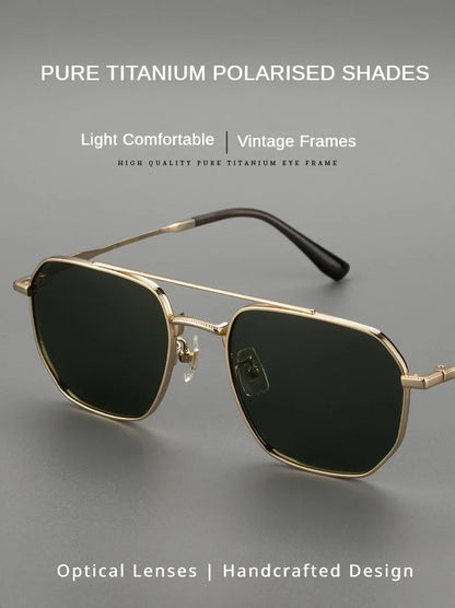 Top Quality Pure Titanium Pilot Polarized Sunglasses Men Outdoor Driving Night Vision Shades Anti-Glare Fishing UV400