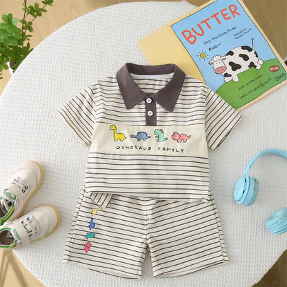 New Summer Baby Boy Clothes Set Toddler Boys Striped Cartoon T-shirt Short Pant 2-Piece Casual Infant Children's Clothing Outfit