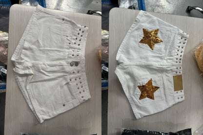 Y2k Fashion Women Jeans Five-pointed Stars Printed Pockets Rivets Zipper Female Denim Short Pant Vintage Streetwear 2026