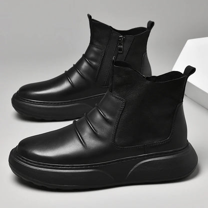 Luxury Brand Male Slip on Chelsea Boots Genuine Leather Mens Warm Winter Shoes High Quality Ankle Boots Men Handmade Snow Boots