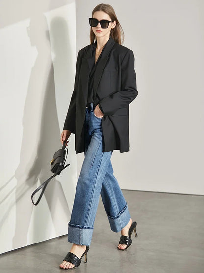 Minimalism Women Jeans 2025 Autumn Vintage Denim Pants Loose Wide Leg Pants Woman Casual Pants Female Trousers 12551002