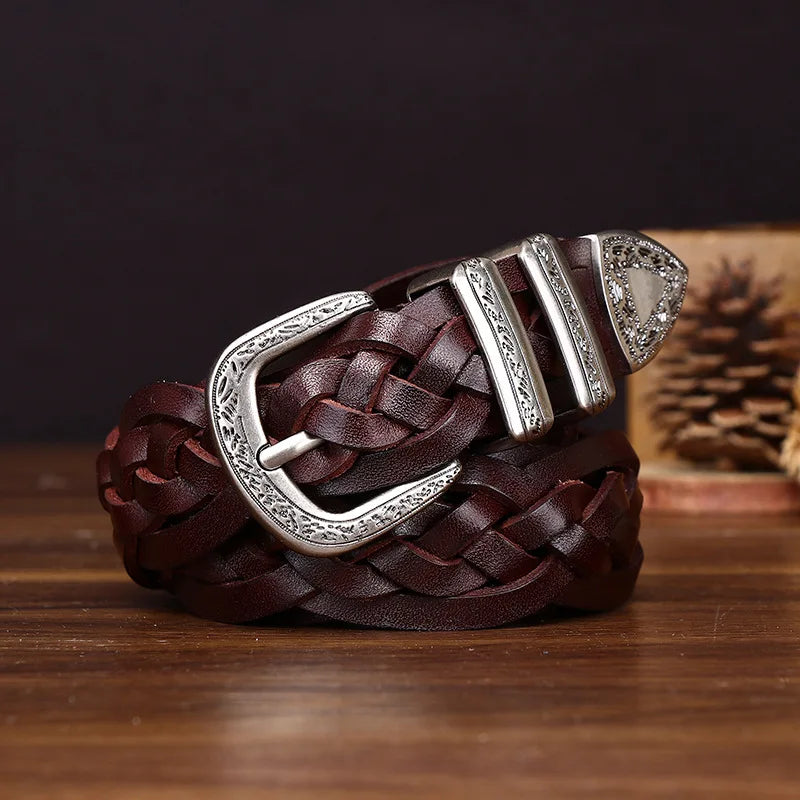 3.2CM Cowhide High Quality Genuine Leather Belts for Men Women Hand Woven Belt Strap Male Pin Buckle Jeans Cowboy Cintos Luxury